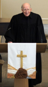 The Reverend Professor Dr. Helmut Koester preaching at University Lutheran Church on April 26, 2015. Photo by David Hoglund.